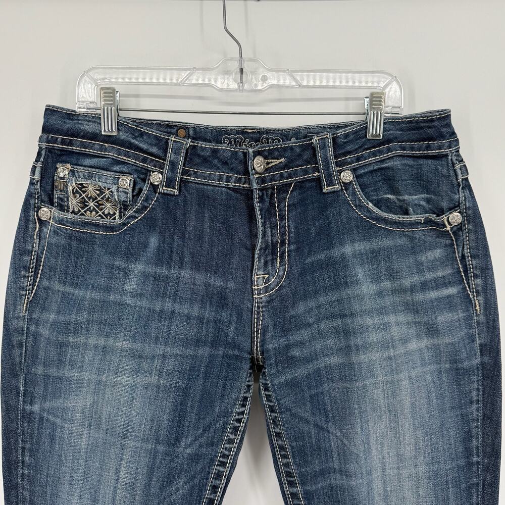 VTG y2k Women's Mid Rise Studded Floral Miss Me Bootcut Blue Denim Jeans Sz 33 - Picture 3 of 11
